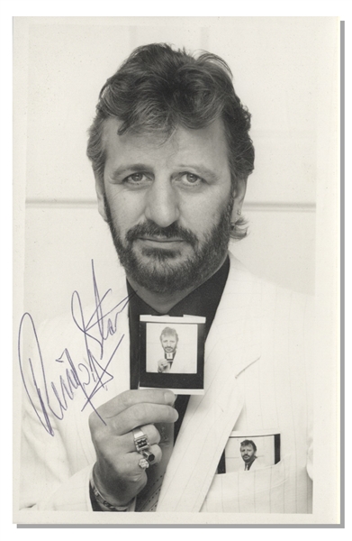 Ringo Starr Signed Photo -- A Very ''Meta'' Photo of Starr Holding His Own Photo, Holding His Own Photo